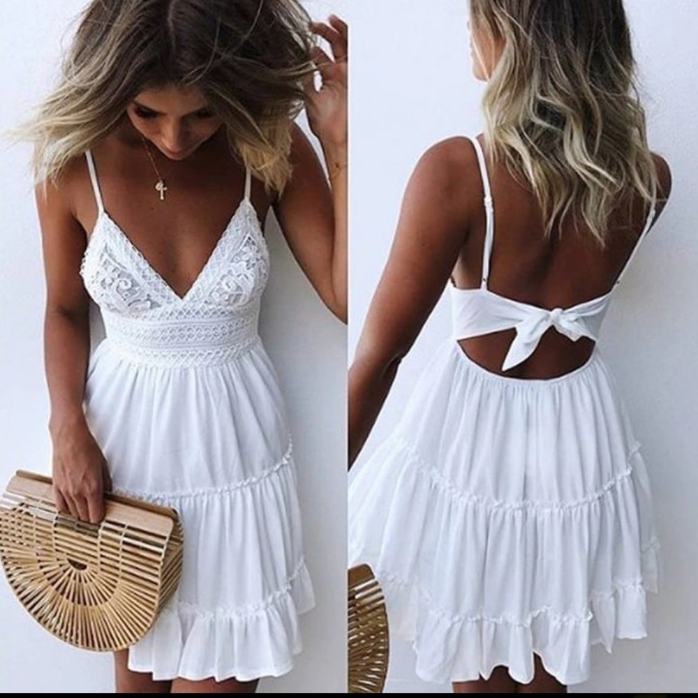 Elegant White Lace Summer Dress beach party pool party